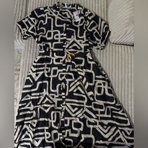 Black&White Abstract Midi Dress